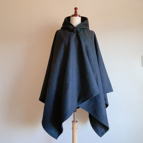 在庫あり＊フード付きケープ ウール チャコールグレー ストール