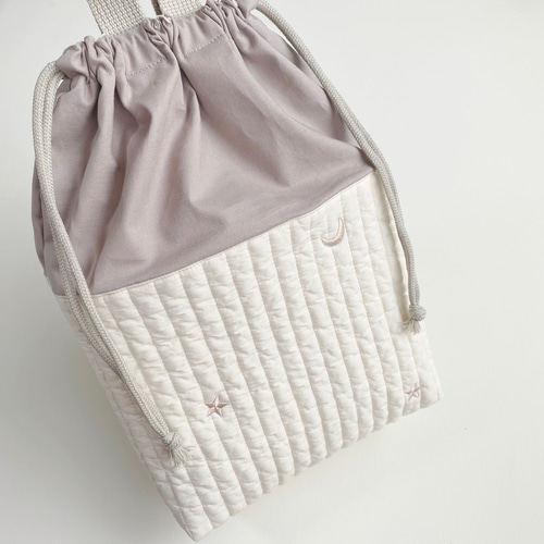 送料無料》 ヌビ 入園入学 3点セット 星 月 グレージュ ゴールド 刺繍