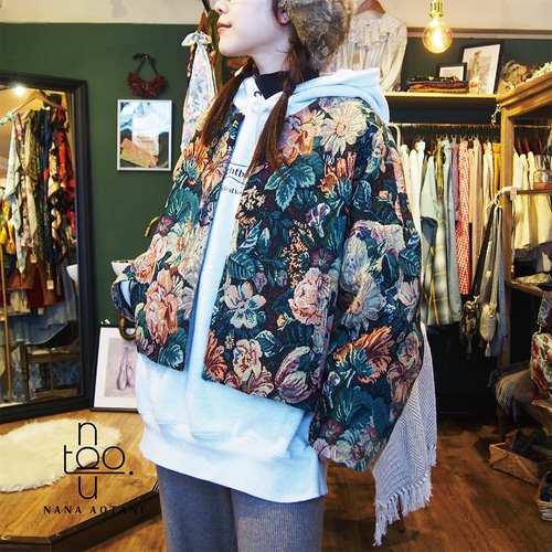 総柄 ゴブラン織り チャイナジャケット ペイズリー ボタニカル柄 ナイロン裏地 裏地付きゴブラン織ジャケット | CUSTOM FEVER