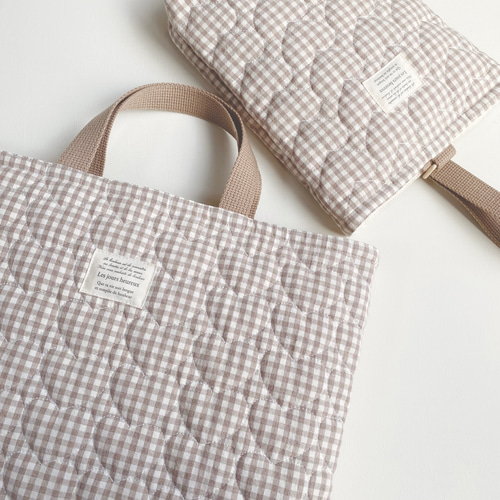 送料無料》 ぷっくりハート キルティング 4点セット ハート チェック