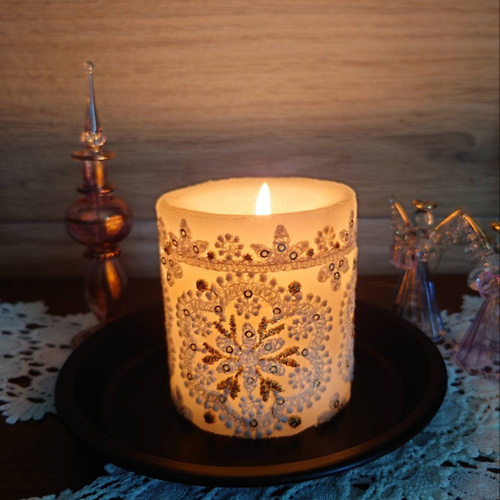 刺繍 アンティーク キャンドルホルダー イギリスアンティーク