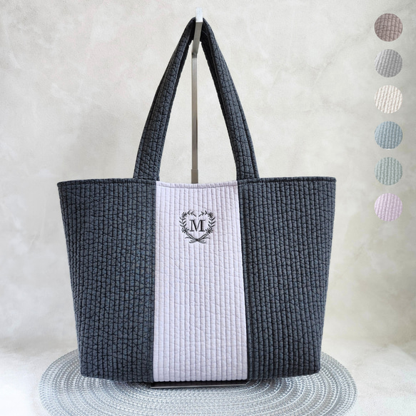 おすし　ヌビ　イブル　3枚はぎ　トートバッグ　グレー×ハート刺繍 ヌビバッグ キルティングバッグ ハート刺繍 インナーポケット