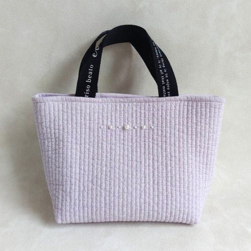 y♡チュールパール付きヌビバッグ 上品パールがアクセント ヌビバッグ ♡ 裏地付き ランチ