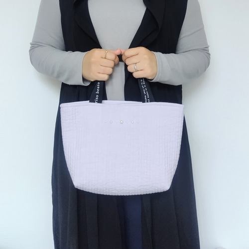 y♡チュールパール付きヌビバッグ 上品パールがアクセント ヌビバッグ ♡ 裏地付き ランチ