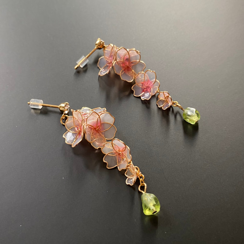 春の桜アクセサリー 桜イヤリング 1ペア ディップアート レジン