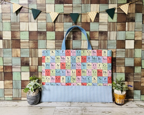 【オーダー品】レッスンバッグ　絵本バッグ　絵本袋　元素記号　理科　化学 ☆新作☆ 元素記号 カラフル 化学 理科 レッスンバッグ 縦30×横