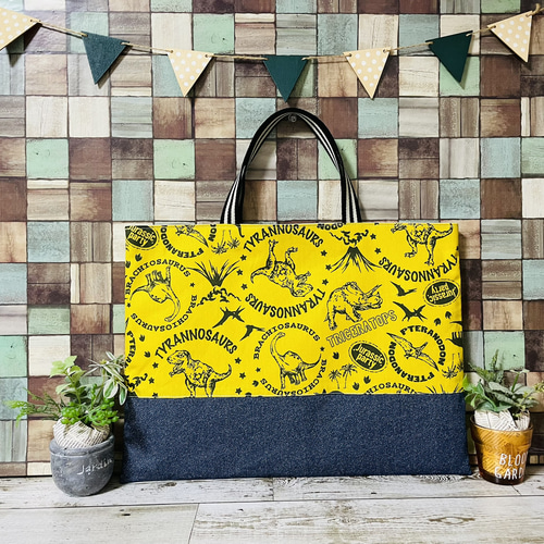 恐竜ダイナソーハンドメイドレッスンバッグ男の子入園入学準備5点 北欧