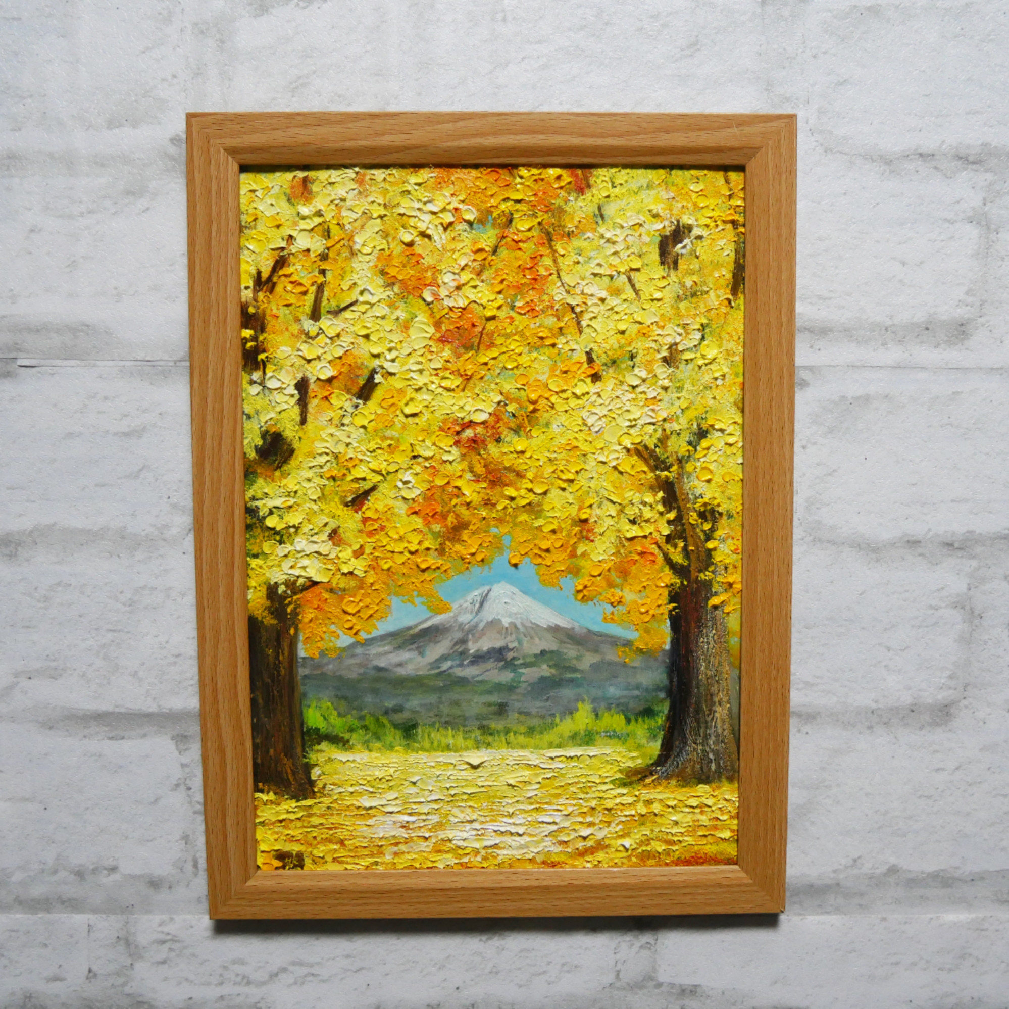 油絵 油彩 油彩画 絵 絵画 【富士山と銀杏】 絵画 HR 通販