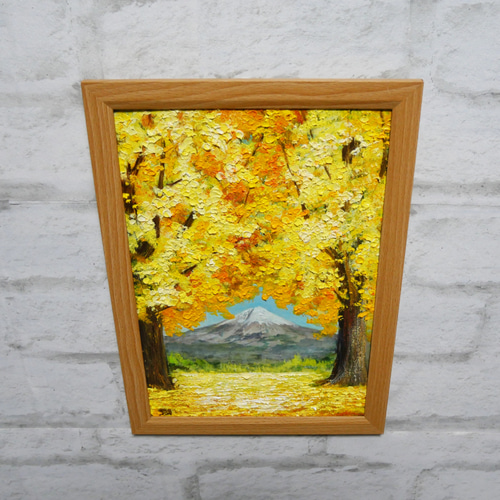 油絵 油彩 油彩画 絵 絵画 【富士山と銀杏】 絵画 HR 通販