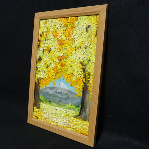 油絵 油彩 油彩画 絵 絵画 【富士山と銀杏】 絵画 HR 通販 18764990