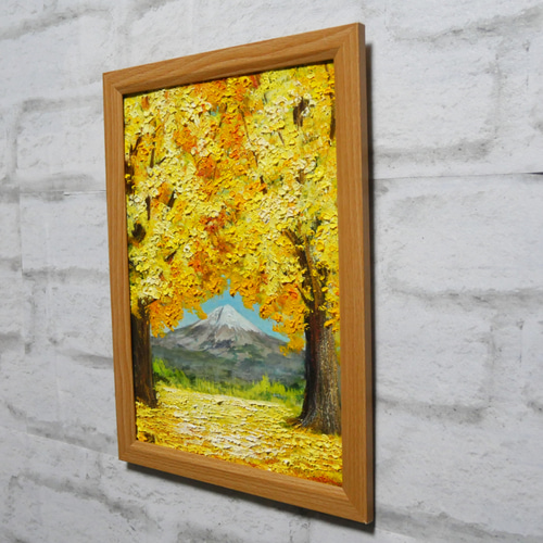 油絵 油彩 油彩画 絵 絵画 【富士山と銀杏】 絵画 HR 通販