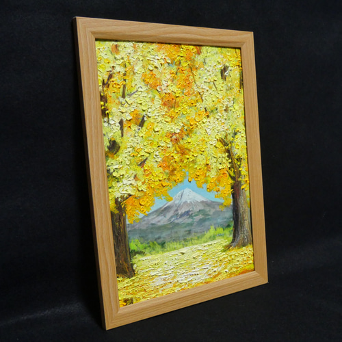 油絵 油彩 油彩画 絵 絵画 【富士山と銀杏】 絵画 HR 通販 18764990