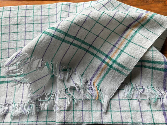 手紡ぎ手織り/70cm×150cm/バスタオル/インド/カディ/テーブルクロス/袋物 5枚目の画像