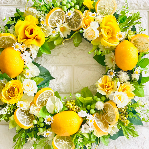 ハチミツレモンリース　スターチスリース　春リース ハチミツレモンリース ドライフラワーリース スターチスリース