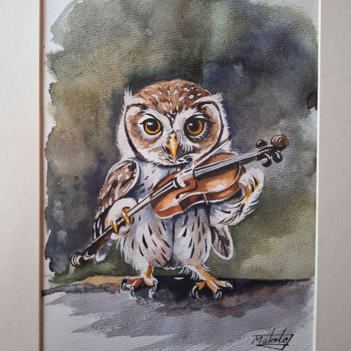 羽中田 美季 フクロウ 梟 ふくろう サイン入り 真筆証明書 絵画 美術 芸術 羽中田 美季 フクロウ 梟 ふくろう サイン入り 真筆証明書 絵画