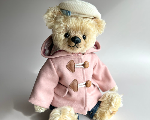 テディベアのお洋服【Lサイズ】 ウールフラノダッフルコート（ピンク