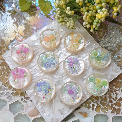 花束のカボション☆10個 w19 花/フラワー/ボタン/カボション ボタン 