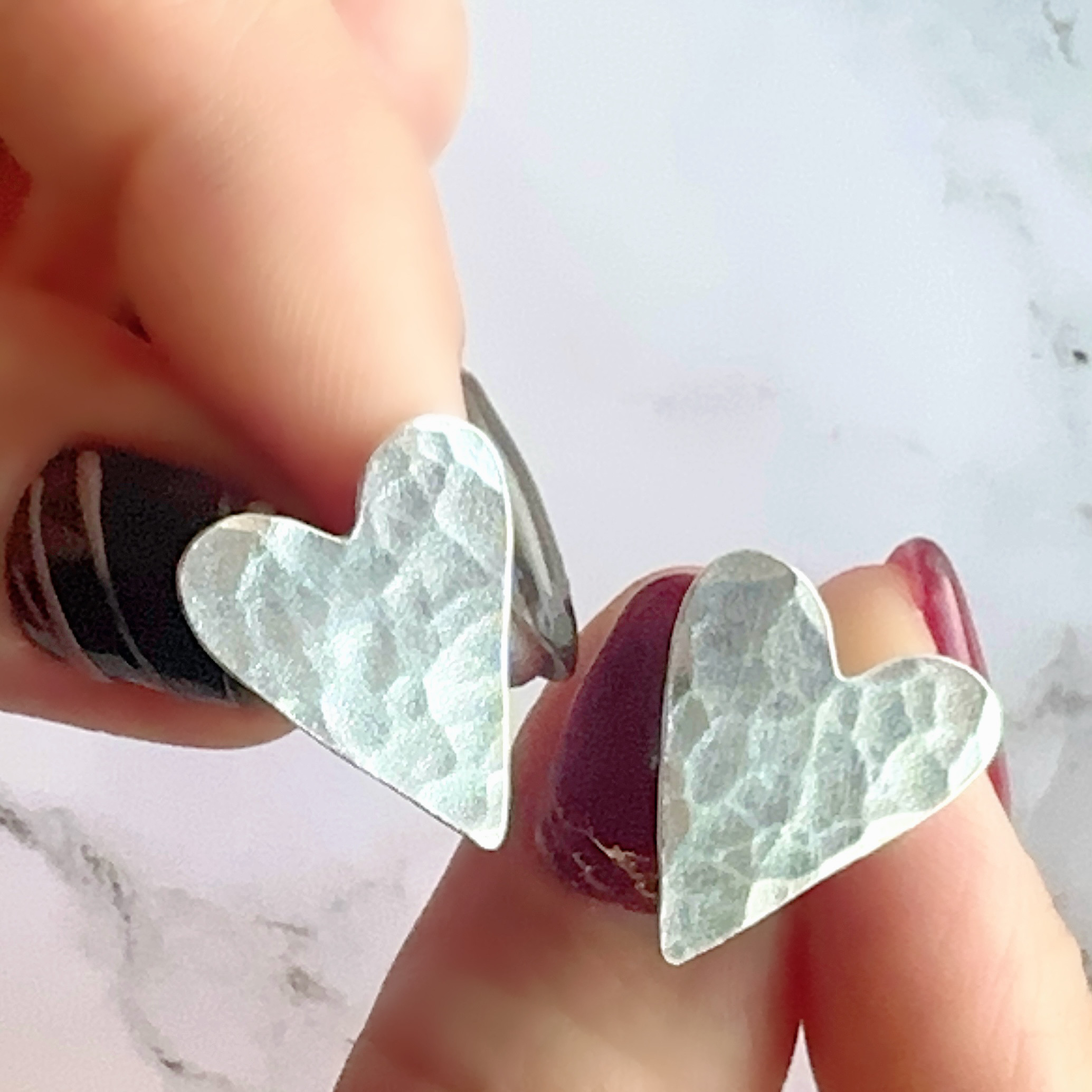 silver925/ぽこぽこハートのプレートピアス