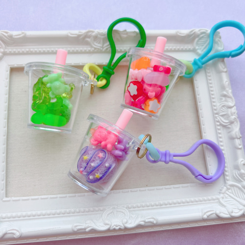 フック・チェーン付き♡ ストロー付きカップチャームキーホルダー 30個