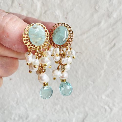 お値下げ!】限定1 アクアマリン ピアス・イヤリング 揺れる 青 天然石