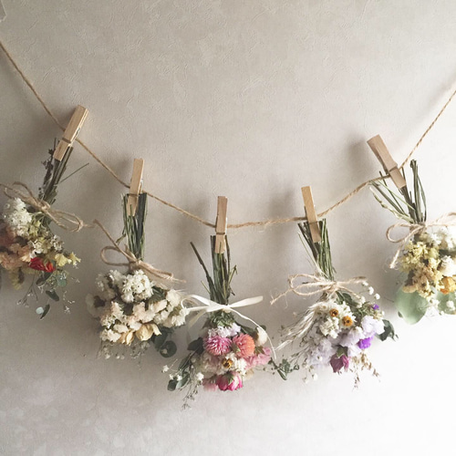 ♡5色の花束のドライフラワーガーランド スワッグミニブーケ