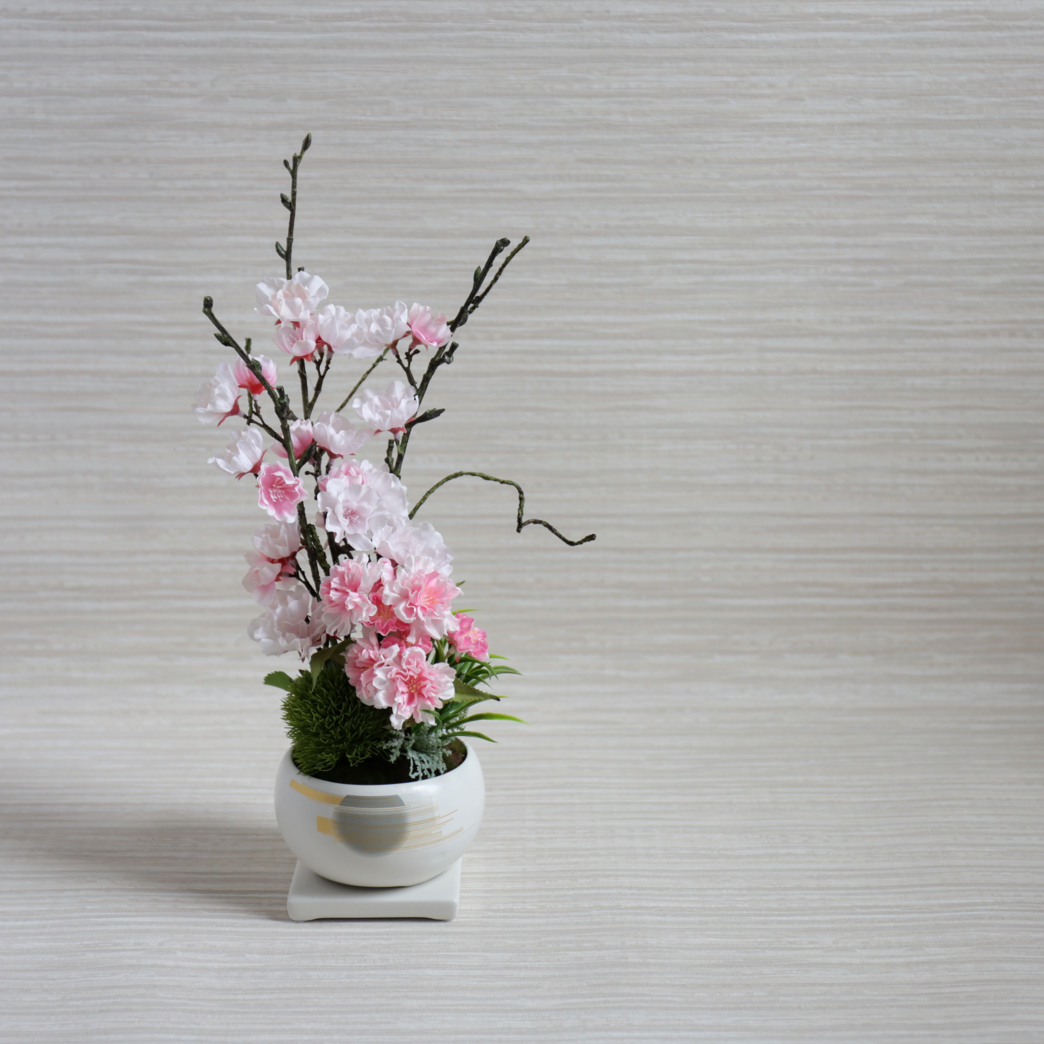 桜盆栽風アレンジ～お水不要のフェイクフラワー