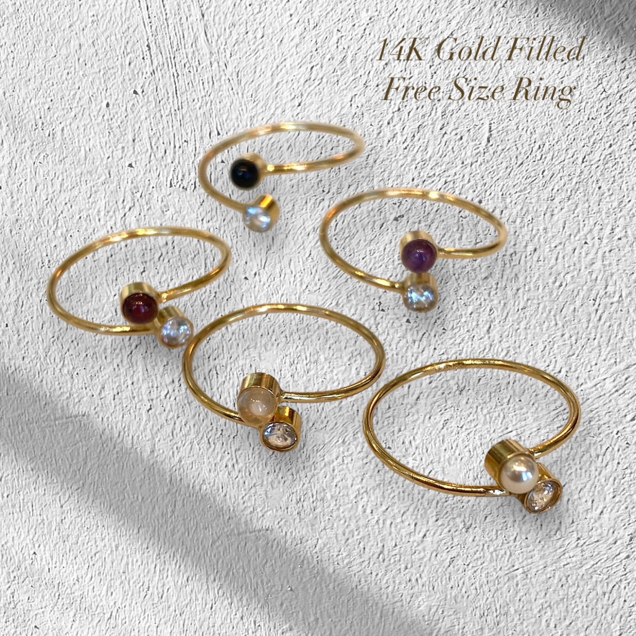 フリーサイズリング【14K GOLD FILLED】キュービックジルコニア&アメジスト 14KGF