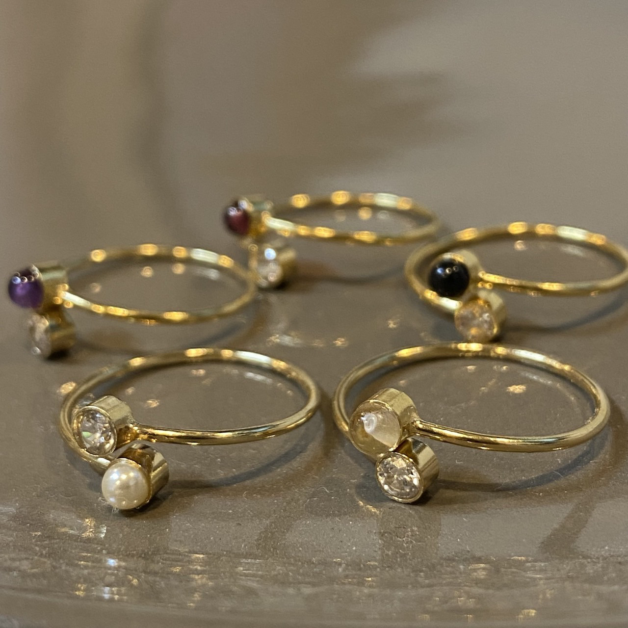 フリーサイズリング【14K GOLD FILLED】キュービックジルコニア&アメジスト 14KGF