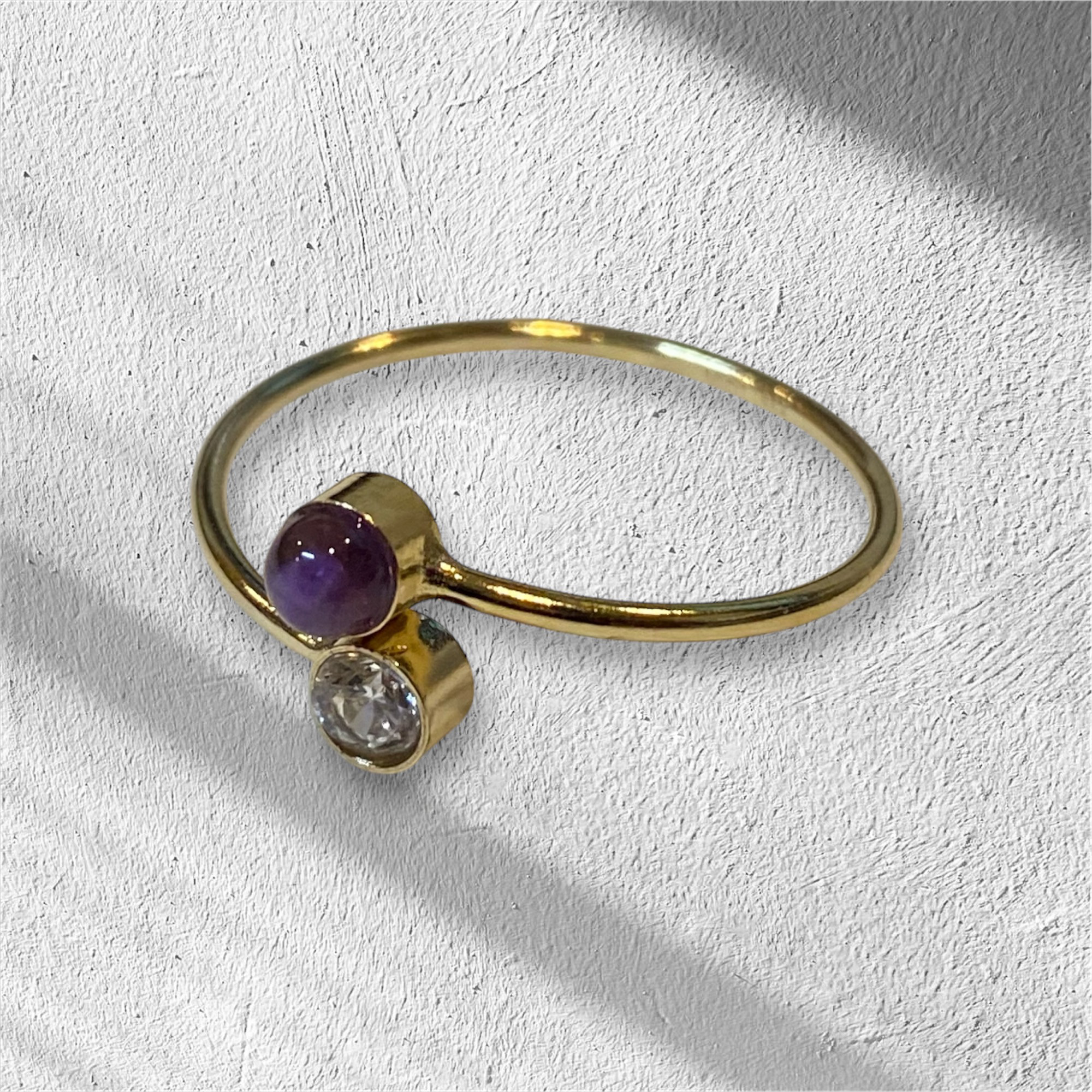 フリーサイズリング【14K GOLD FILLED】キュービックジルコニア&アメジスト 14KGF