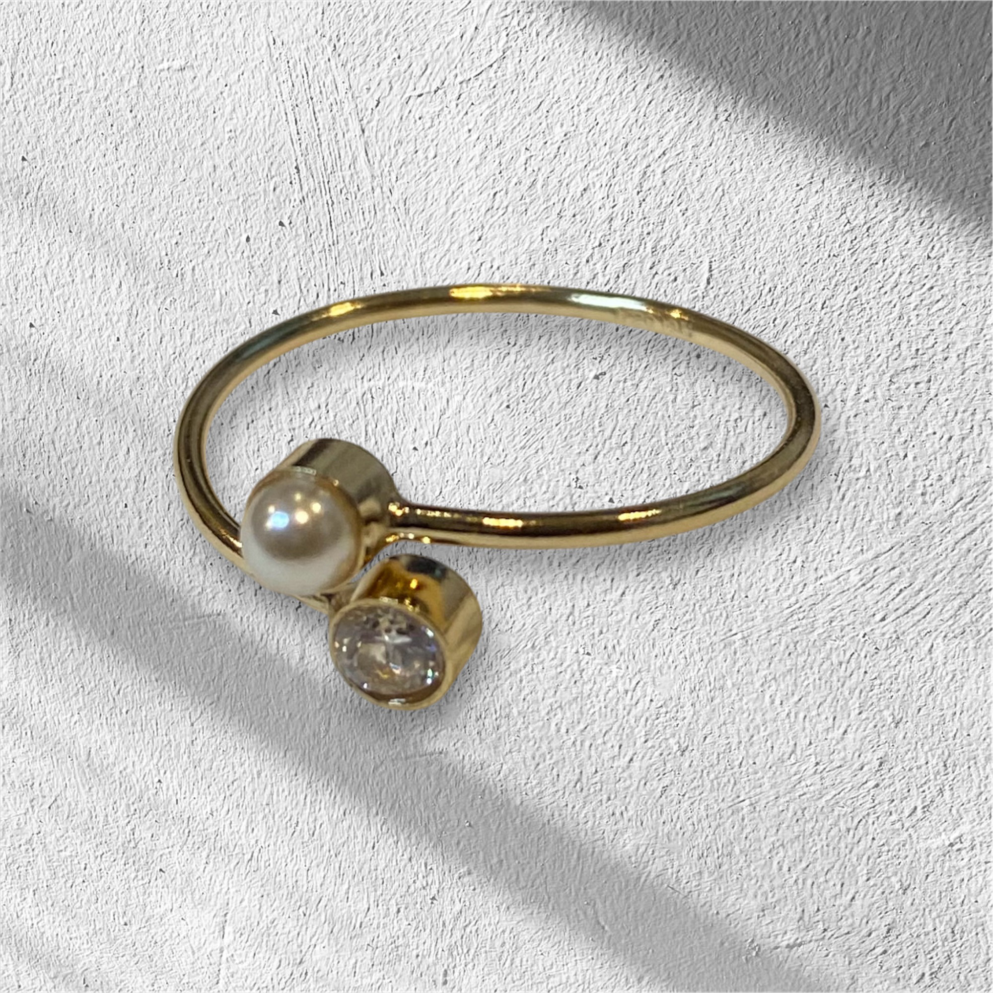 フリーサイズリング【14K GOLD FILLED】キュービックジルコニア&貝パール14KGF