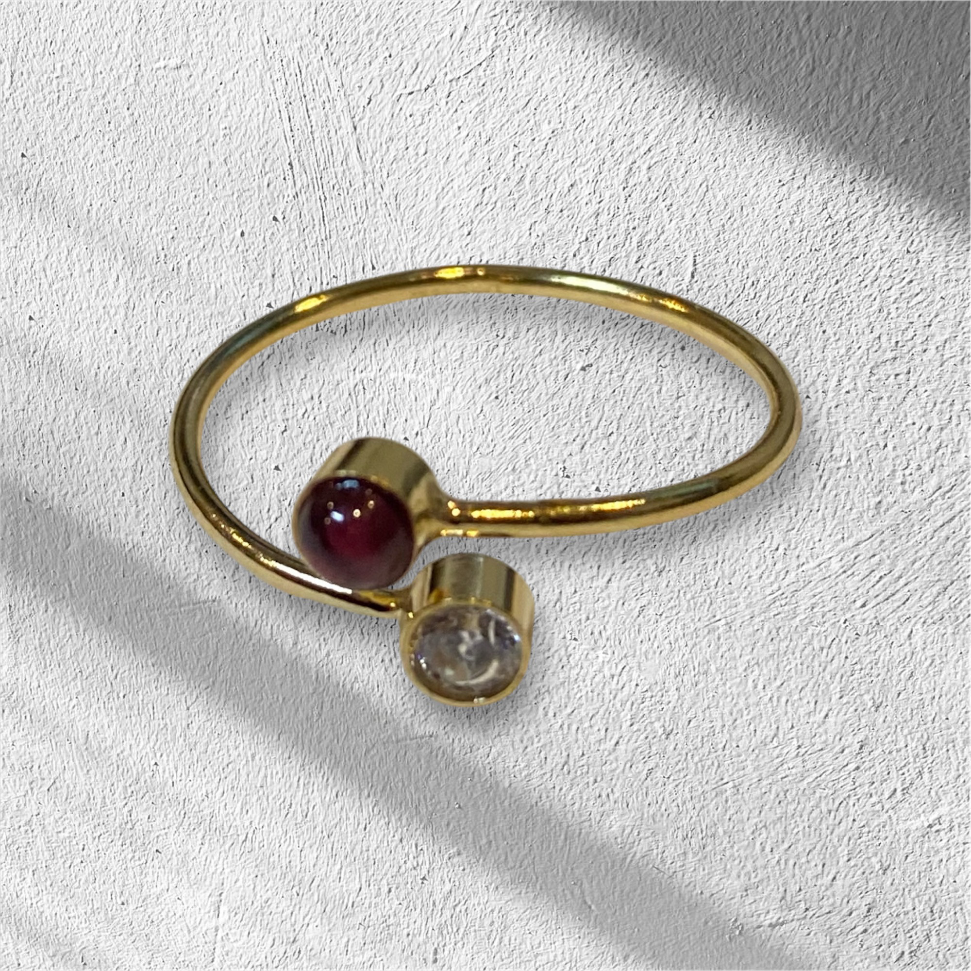 フリーサイズリング【14K GOLD FILLED】キュービックジルコニア&ガーネット 14KGF