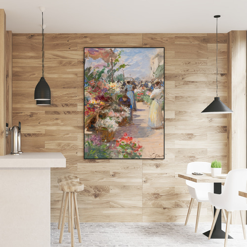 花の市場絵画アートポスター☆カラフルボタニカル可愛い華やかお洒落