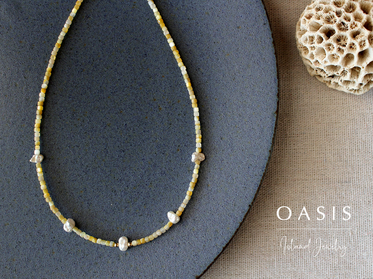 14KGF イエローシェルと淡水パールのネックレス《送料無料》