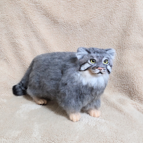 羊毛フェルト　マヌルネコ 羊毛フェルト】マヌルネコ～立ち姿～【観賞用】 羊毛フェルト