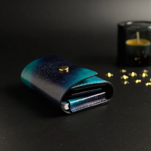 お札を折らない 手染めの三つ折り財布【宇宙】ミニ財布 コンパクト財布