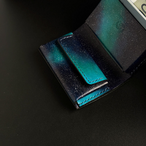 お札を折らない 手染めの三つ折り財布【宇宙】ミニ財布 コンパクト財布