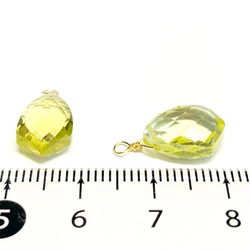 【天然石チャーム】レモンクォーツ　14kgf/シルバー925　変形マーキスカット　1個　ハンドメイド素材 4枚目の画像