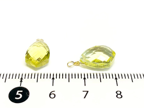 【天然石チャーム】レモンクォーツ　14kgf/シルバー925　変形マーキスカット　1個　ハンドメイド素材 4枚目の画像