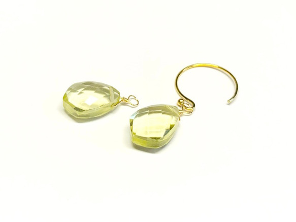 【天然石チャーム】レモンクォーツ　14kgf/シルバー925　変形マーキスカット　1個　ハンドメイド素材 3枚目の画像