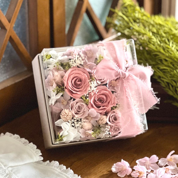 【在庫あり/即出荷可】 桜ボックスフラワー 春の贈り物 スプリングフラワー 母の日 プリザーブドフラワー花材