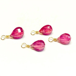 【天然石チャーム】宝石質ルビー　14kgf/シルバー925 　ドロップ形　１個　ハンドメイド素材 1枚目の画像