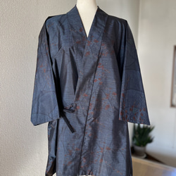 本場大島紬 作務衣 着物リメイク 古典華柄 お洒落な大人女子和の