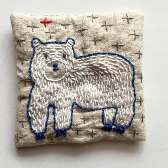 再販⭐︎白くまデザイン刺繍　コットンリネンコースター　1枚 3枚目の画像