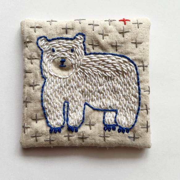再販⭐︎白くまデザイン刺繍　コットンリネンコースター　1枚 2枚目の画像