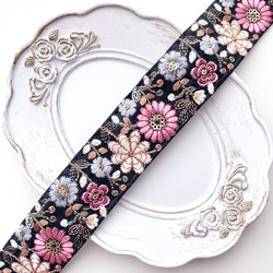 668 【 幅：3.5cm 】 インド刺繍リボン ブラック 布地 ピンク ブルー