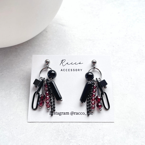 plenty pierce (ガーネット×オニキス)ステンレスピアス 