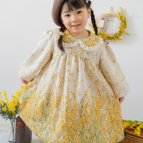 受注制作】ミモザの丸襟ワンピース 子供服 kurumi 通販 18768258