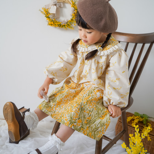 受注制作】ミモザの丸襟ワンピース 子供服 kurumi 通販 18768258