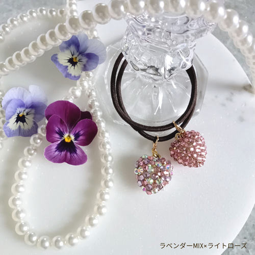 送料無料】クリスタルガラスストーン ヘアゴム(オーロラ)ハート