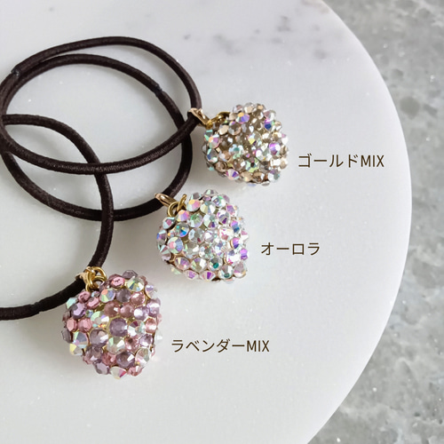 送料無料】クリスタルガラスストーン ヘアゴム(オーロラ)ハート
